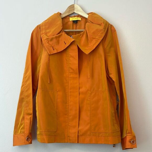 St John Cowl Neck Statement Jacket Iridescent Ruffle Maximalism Orange Medium - Picture 3 of 9